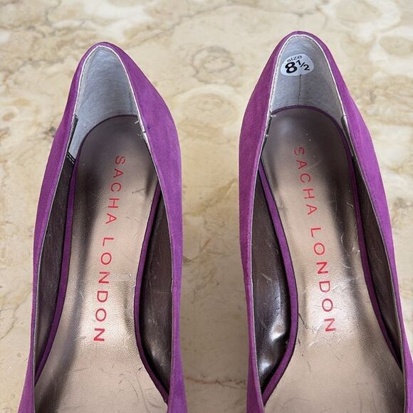 Sacha London Edna Kid Suede Hidden Platform Chunky 3” Heels Pumps - Picture 11 of 13